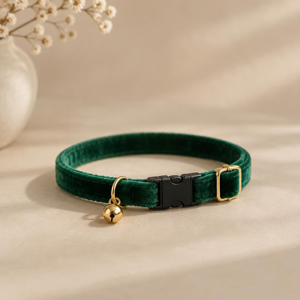 Collar Esmeralda de Terciopelo para gato — vista principal — Mora & Bigotes